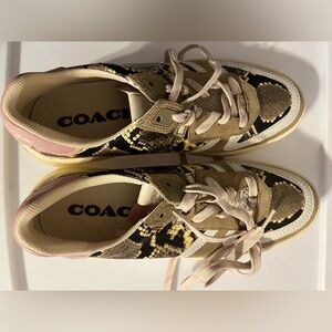 Coach Snakeskin Pattern Sneakers with Pink and Beige Accents
